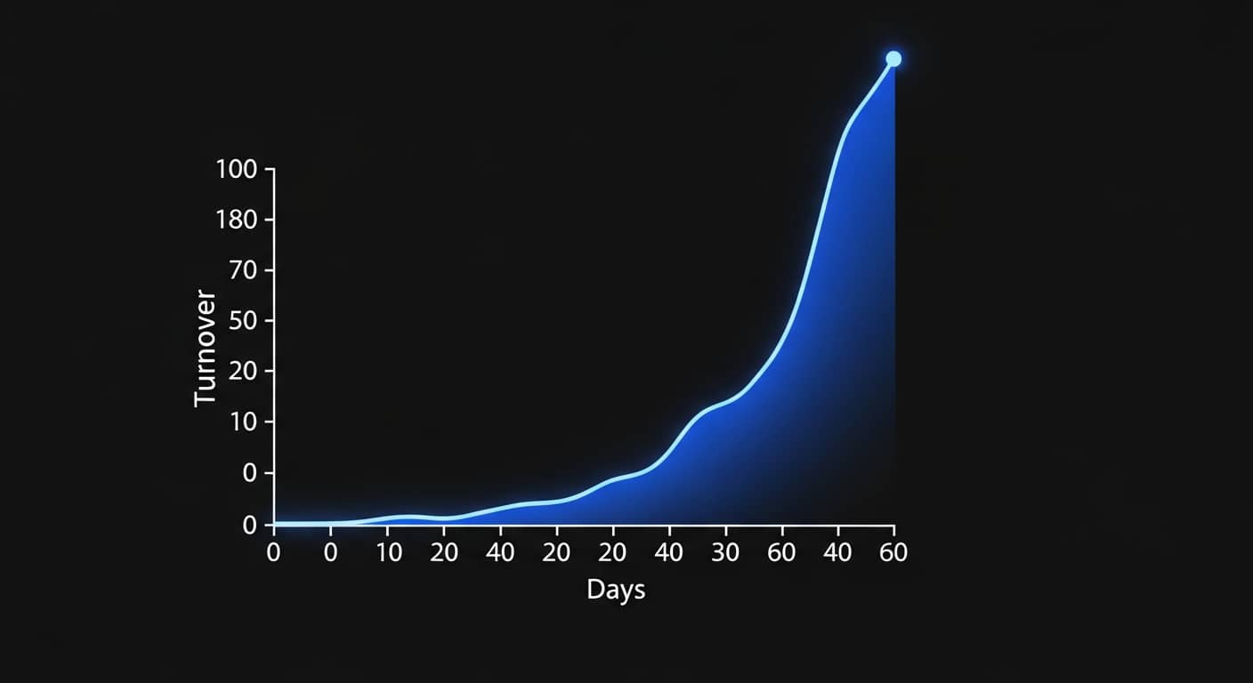 Gráfico de ventas mostrando un crecimiento exponencial de 0 a 60 días.