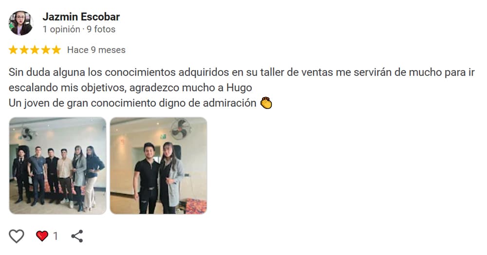Reseña de 5 estrellas de un líder de equipo en Google