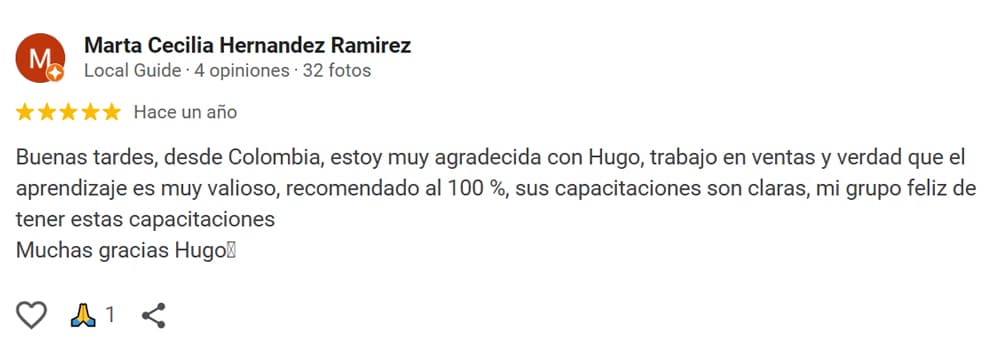 Comentario positivo sobre los resultados obtenidos tras el coaching