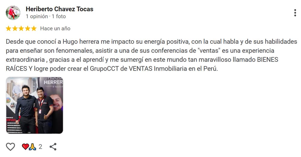 Prueba social de un evento de Hugo Herrera compartida en Google